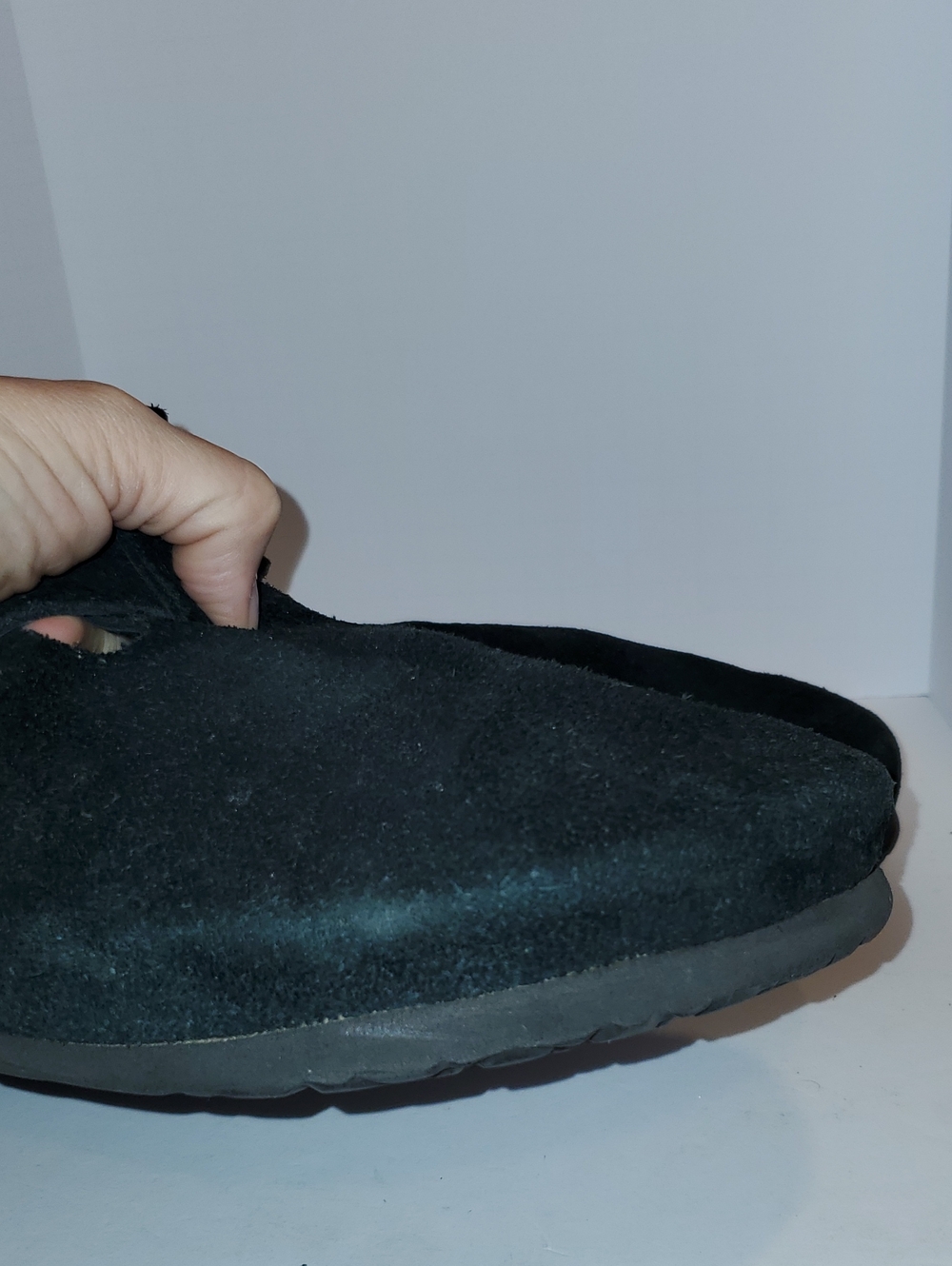 Birkenstock Boston Suede Leather Mules Shoes Clogs In Black Size 12 - Picture 11 of 14